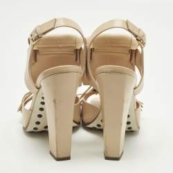 Pre Owned Tod's Fringe Size 38 Beige Leather Ankle Strap Sandals