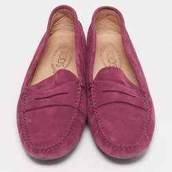 Pre Owned حذاء لوفرز تودز غومينو جلد نوابك أرجواني برباط مقاس 36.5