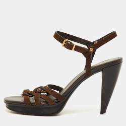 Pre Owned Tod's T-Bar Ankle Strap Size 38 Brown Suede Platform Sandals