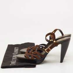 Pre Owned Tod's T-Bar Ankle Strap Size 38 Brown Suede Platform Sandals