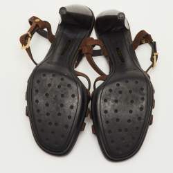 Pre Owned Tod's T-Bar Ankle Strap Size 38 Brown Suede Platform Sandals