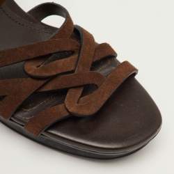 Pre Owned Tod's T-Bar Ankle Strap Size 38 Brown Suede Platform Sandals