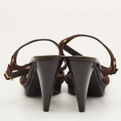 Pre Owned Tod's T-Bar Ankle Strap Size 38 Brown Suede Platform Sandals