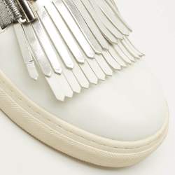 Pre Owned حذاء لوفر سنيكرز تودز جلد أبيض بمقاس 36 بشريط مع شرابة بدون أربطة