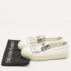 Pre Owned حذاء لوفر سنيكرز تودز جلد أبيض بمقاس 36 بشريط مع شرابة بدون أربطة