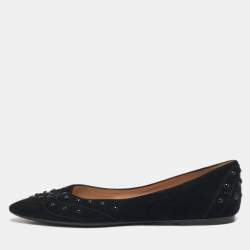 مملوكة مسبقًا Tod's Size 38 Black Suede Studded  Ballet Flats