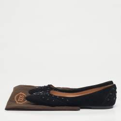 مملوكة مسبقًا Tod's Size 38 Black Suede Studded  Ballet Flats