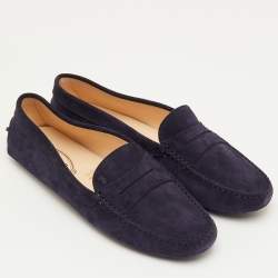 Pre Owned حذاء لوفرز تودز غومينو جلد نوابك أرجواني برباط مقاس 36.5