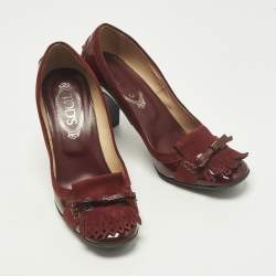 مملوكة مسبقًا حذاء كعب عالي تودز جلد برغندي براءة و سويدي شرابة قوس مقاس 38.5