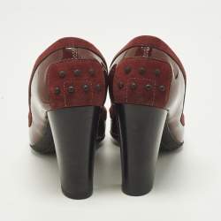 مملوكة مسبقًا حذاء كعب عالي تودز جلد برغندي براءة و سويدي شرابة قوس مقاس 38.5