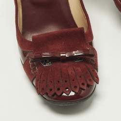 مملوكة مسبقًا حذاء كعب عالي تودز جلد برغندي براءة و سويدي شرابة قوس مقاس 38.5