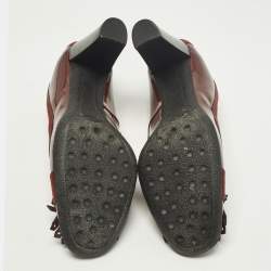 مملوكة مسبقًا حذاء كعب عالي تودز جلد برغندي براءة و سويدي شرابة قوس مقاس 38.5