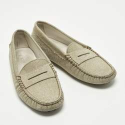 مملوكة مسبقًا Tod's Gommino Size 34 Gold Glitter Driver Loafers