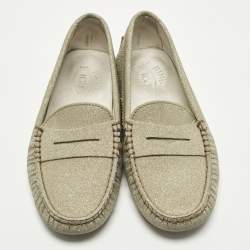 مملوكة مسبقًا Tod's Gommino Size 34 Gold Glitter Driver Loafers
