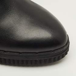 مملوكة مسبقًا حذاء بوت تودز منتصف ساق هايكينغ كعب عريض أربطة جلد أسود مقاس 38.5