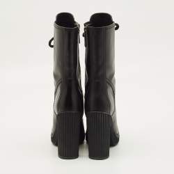 مملوكة مسبقًا حذاء بوت تودز منتصف ساق هايكينغ كعب عريض أربطة جلد أسود مقاس 38.5