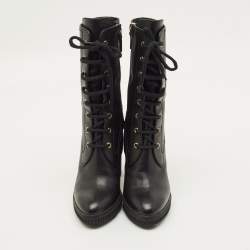 مملوكة مسبقًا حذاء بوت تودز منتصف ساق هايكينغ كعب عريض أربطة جلد أسود مقاس 38.5