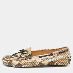 مملوكة مسبقًا Tod's Gommino Size 39 Beige/Brown Python Leather Driver Loafers