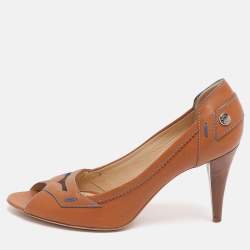 مملوكة مسبقًا Tod's Size 37 Brown Patent Leather Peep Toe Pumps