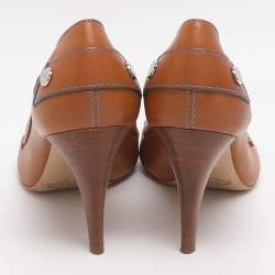 Pre Owned Tod's Size 37 Brown Patent Leather Peep Toe Pumps