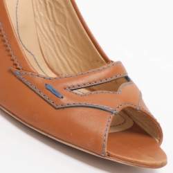 Pre Owned Tod's Size 37 Brown Patent Leather Peep Toe Pumps