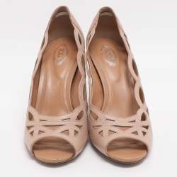 Pre Owned Tod's Size 37 Beige Cutout Patent Leather Peep Toe Pumps