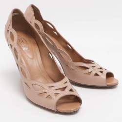 Pre Owned Tod's Size 37 Beige Cutout Patent Leather Peep Toe Pumps