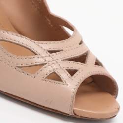 Pre Owned Tod's Size 37 Beige Cutout Patent Leather Peep Toe Pumps