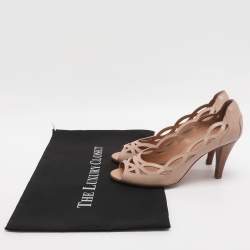 Pre Owned Tod's Size 37 Beige Cutout Patent Leather Peep Toe Pumps