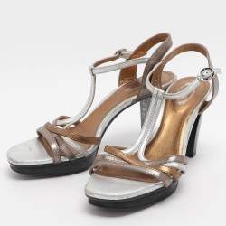 Pre Owned Tod's Size 37.5 Metallic Leather T-Strap Sandals