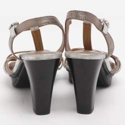 Pre Owned Tod's Size 37.5 Metallic Leather T-Strap Sandals