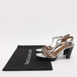 Pre Owned Tod's Size 37.5 Metallic Leather T-Strap Sandals