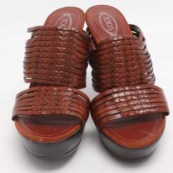 Pre Owned صندل سلايد تودز جلد بني بسيور مقاس 38