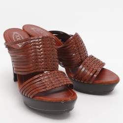 Pre Owned صندل سلايد تودز جلد بني بسيور مقاس 38