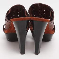 Pre Owned صندل سلايد تودز جلد بني بسيور مقاس 38