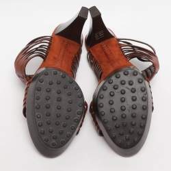 Pre Owned صندل سلايد تودز جلد بني بسيور مقاس 38