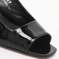 Pre Owned صندل تودز جلد أسود لامع بحزام للكاحل مقاس 37