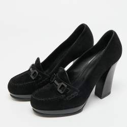 Pre Owned حذاء كعب عالي تودز جلد برغندي براءة و سويدي شرابة قوس مقاس 38.5