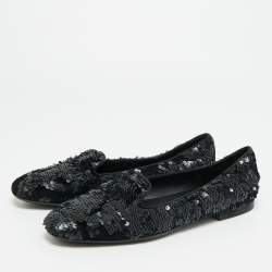 مملوكة مسبقًا حذاء سموكينغ تودز جلد القطيفة والترتر أسود مقاس 38.5