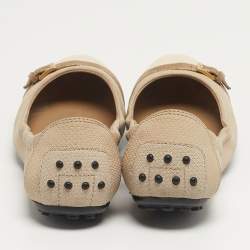 مملوكة مسبقًا حذاء باليرينا فلات تودز مقدمة مجعدة جلد براءات اختراع وشامواه بيج/أصفر مقاس 38.5