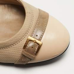 مملوكة مسبقًا حذاء باليرينا فلات تودز مقدمة مجعدة جلد براءات اختراع وشامواه بيج/أصفر مقاس 38.5