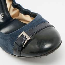 مملوكة مسبقًا Tod's Size 37.5 Two Tone Patent Leather and Suede Buckle Detail Scrunch Ballet Flats