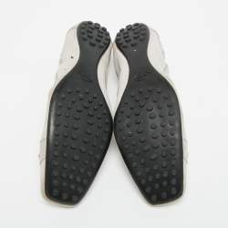 مملوكة مسبقًا Tod's Size 37 Silver Leather and Shimmer Suede Braided Scrunch Ballet Flats