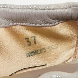 مملوكة مسبقًا Tod's Size 37 Silver Leather and Shimmer Suede Braided Scrunch Ballet Flats