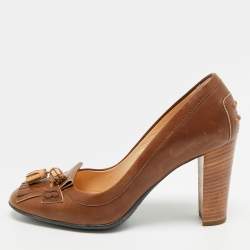 Pre Owned Tod's Tassel Detail Size 37 Brown Leather Fringe Loafer Pumps