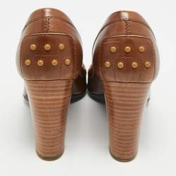 Pre Owned Tod's Tassel Detail Size 37 Brown Leather Fringe Loafer Pumps