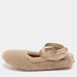 Pre Owned Tod's Bubble Size 38 Beige Shearling Fur Ballet Flats
