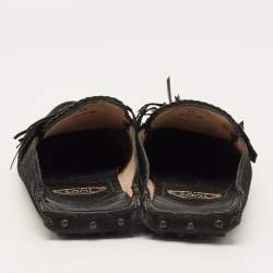 Pre Owned Tod's Size 38 Black Suede Tassel Fringe Mules