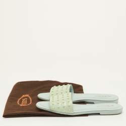 Pre Owned Tod's Size 37 Mint Green Patent Leather Studded Flat Sandals