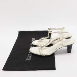 Pre Owned صندل تودز جلد لامع كريم بحزام حول الكاحل مقاس 37